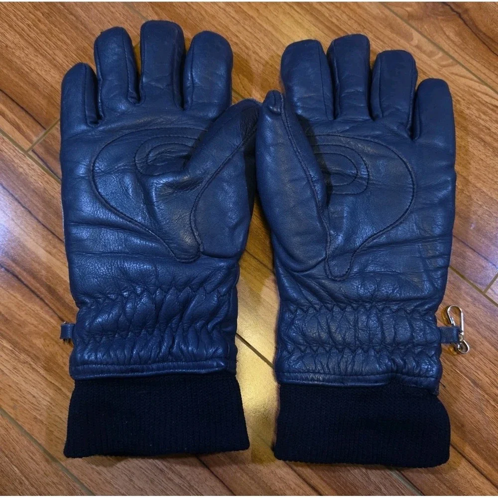 Vintage Colins Montreal Ski Gloves Navy Leather Perforated Rainbow Retro Grandoe